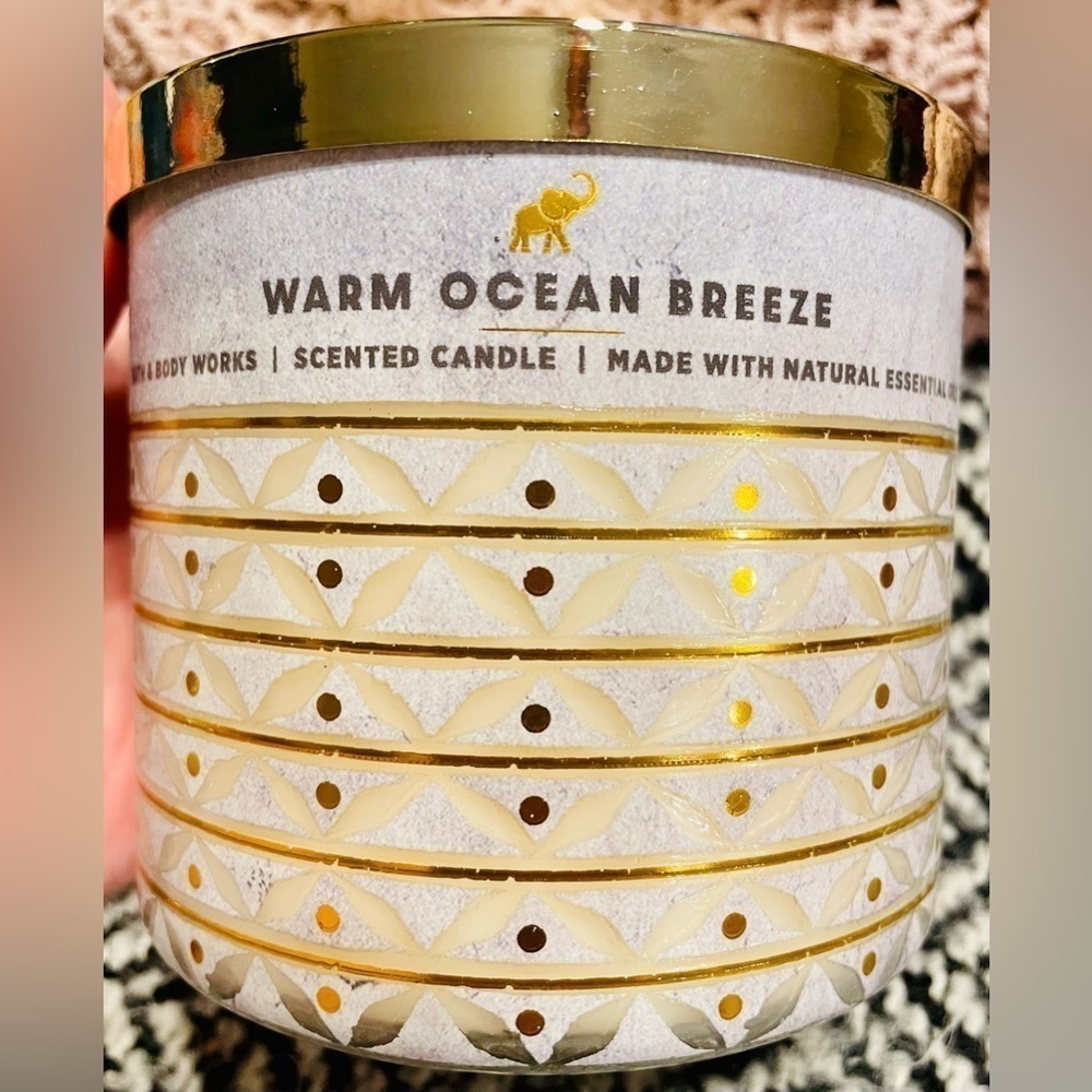 🌊 WARM OCEAN BREEZE Bath Body 3 Wick Candle Retired Sandalwood Eucalyptus Beach